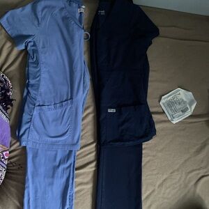 Women's Blue and Navy Scrub Set